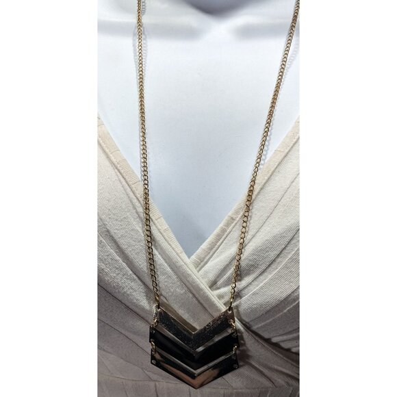 Bohemian Multi-Metallic Chevron Pendant Necklace - Picture 2 of 6